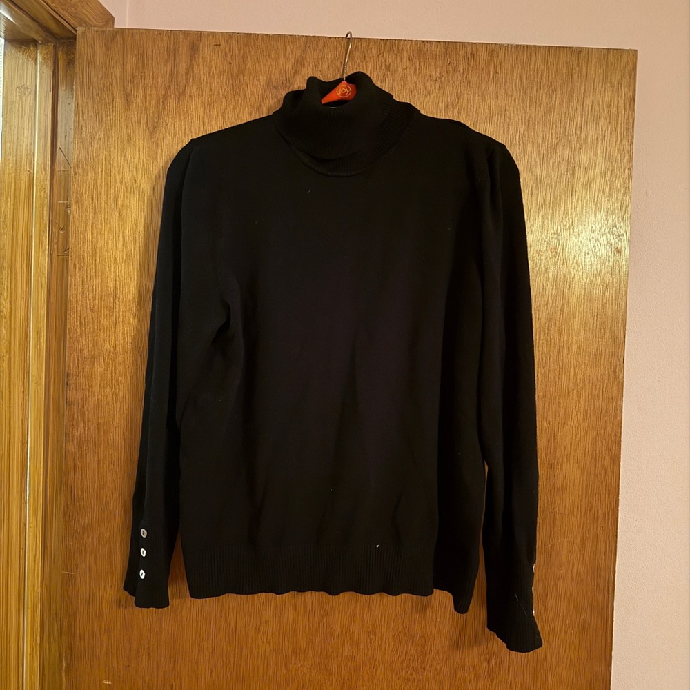 Joseph A Black Turtleneck Sweater with Cuff Buttons